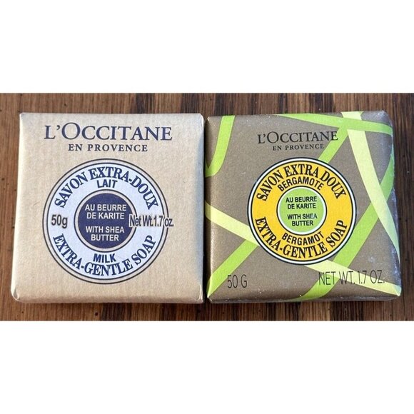 Lot of 2 L'Occitane Shea Butter Extra-Gentle Soap 1.7oz / 50g Milk & Bergamot - Picture 1 of 2
